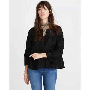 Madewell Black Eyelet Tiered Button-Back Top